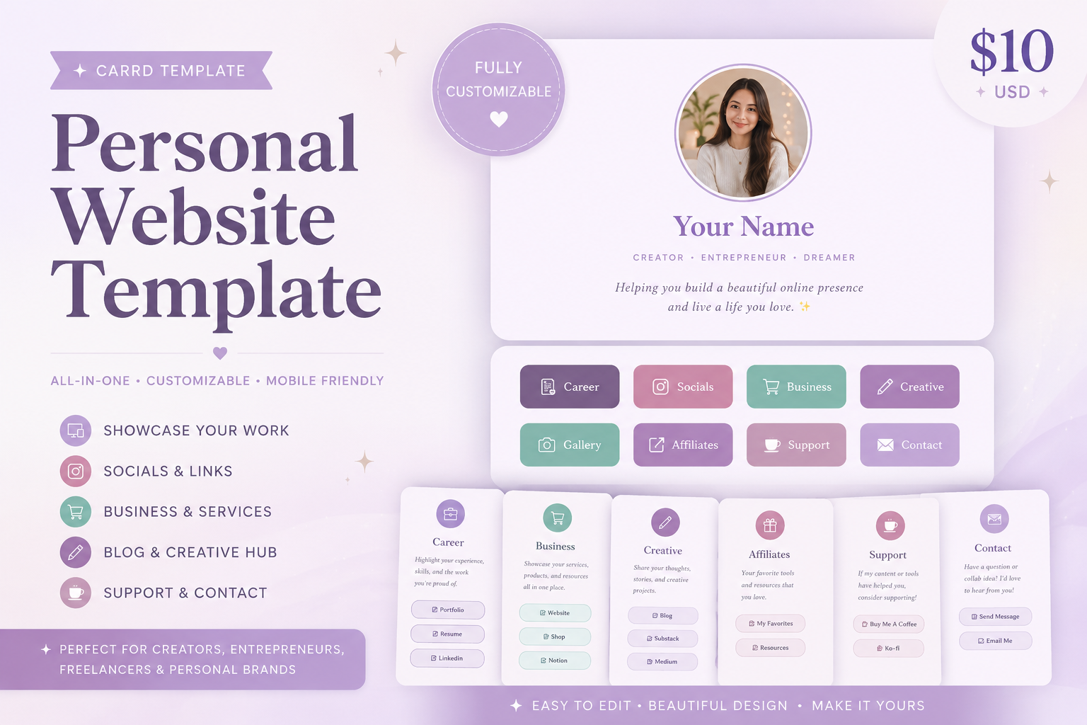 Bloom personal website Carrd template preview